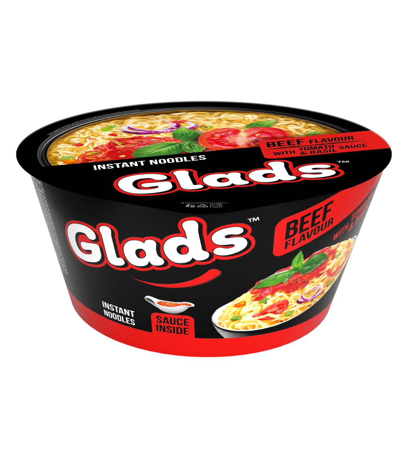 482776 Glads naudanlihanmakuinen kuppinuudeli, tomaatti-basilikakastikkeella 85 g